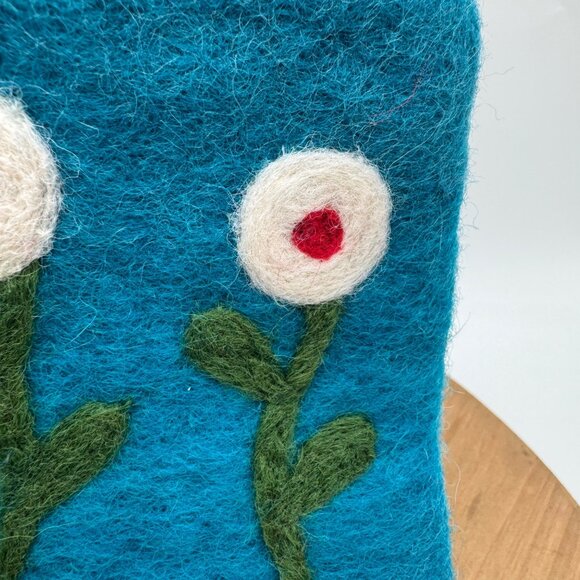 BNB Crafts Fair Trade Handmade Wool Felt Pouch Handcrafted NWT Teal blue coin ch - Picture 3 of 9